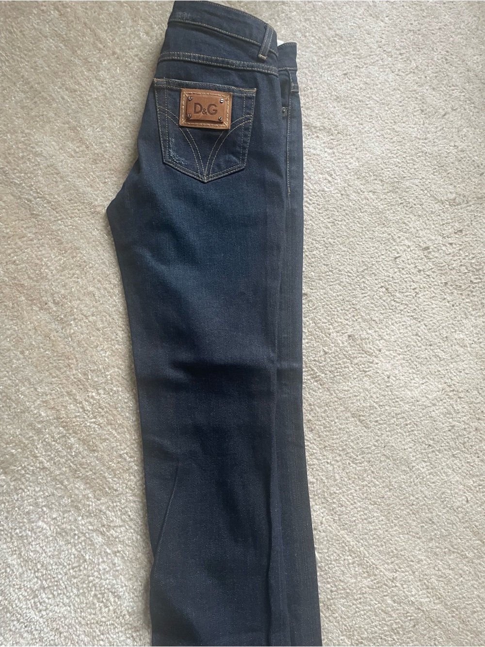 D&G Women's Dark Blue Slim Straight Jeans with Leather Patch
